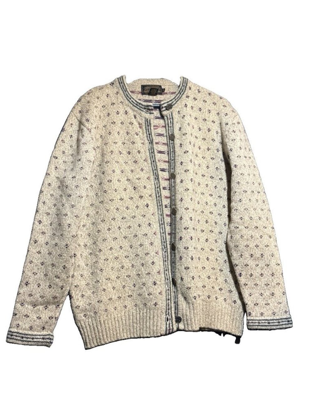 VTG Eddie Bauer Cardigan Sweater Wool Blend Grandma Farm Hearts-Womens SZ Large